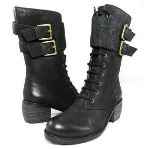 NIB$298 LUXURY REBEL LADY DEE LACE-UP BUCKLED CUFF MOTO MID SHAFT BOOTS 35 5